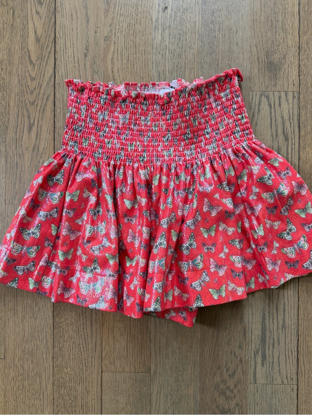 QUEEN OF SPARKLES Red Butterfly Smocked-Waist Skort